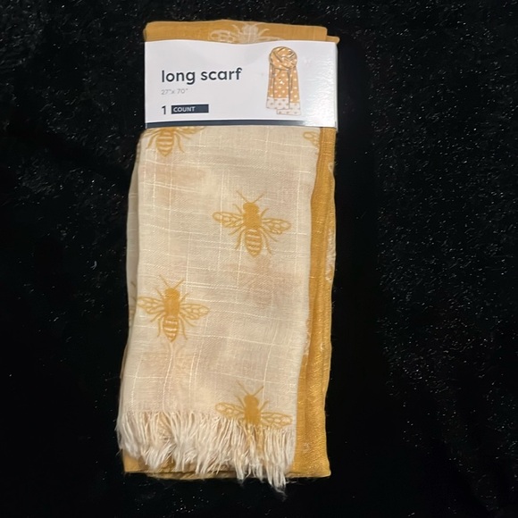 🆕 Long Gold and White Bee Scarf - Picture 1 of 4